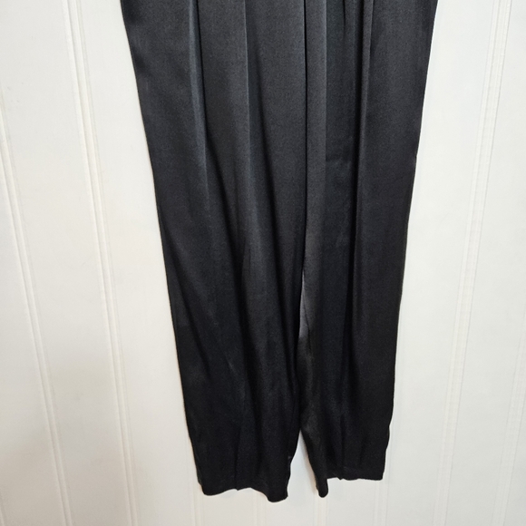 Vintage 100% Silk Pants Womens Size 6 Black High Waist Ruched Buttoned Back - Picture 3 of 12